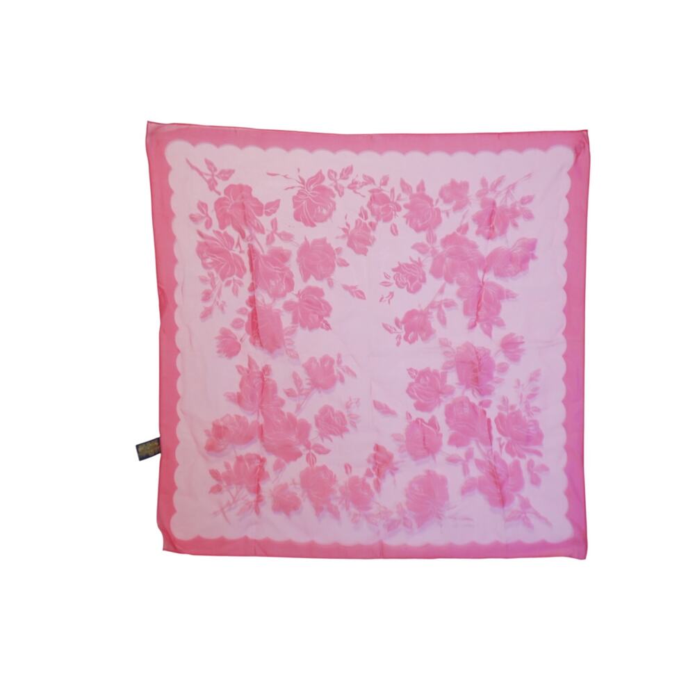 Vintage Pink Floral Sheer Square Scarf 27x27 Nylon Rayon Rose Print Head Wrap